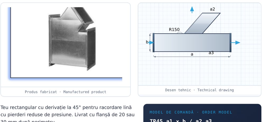 Teu rectangular la 45°
